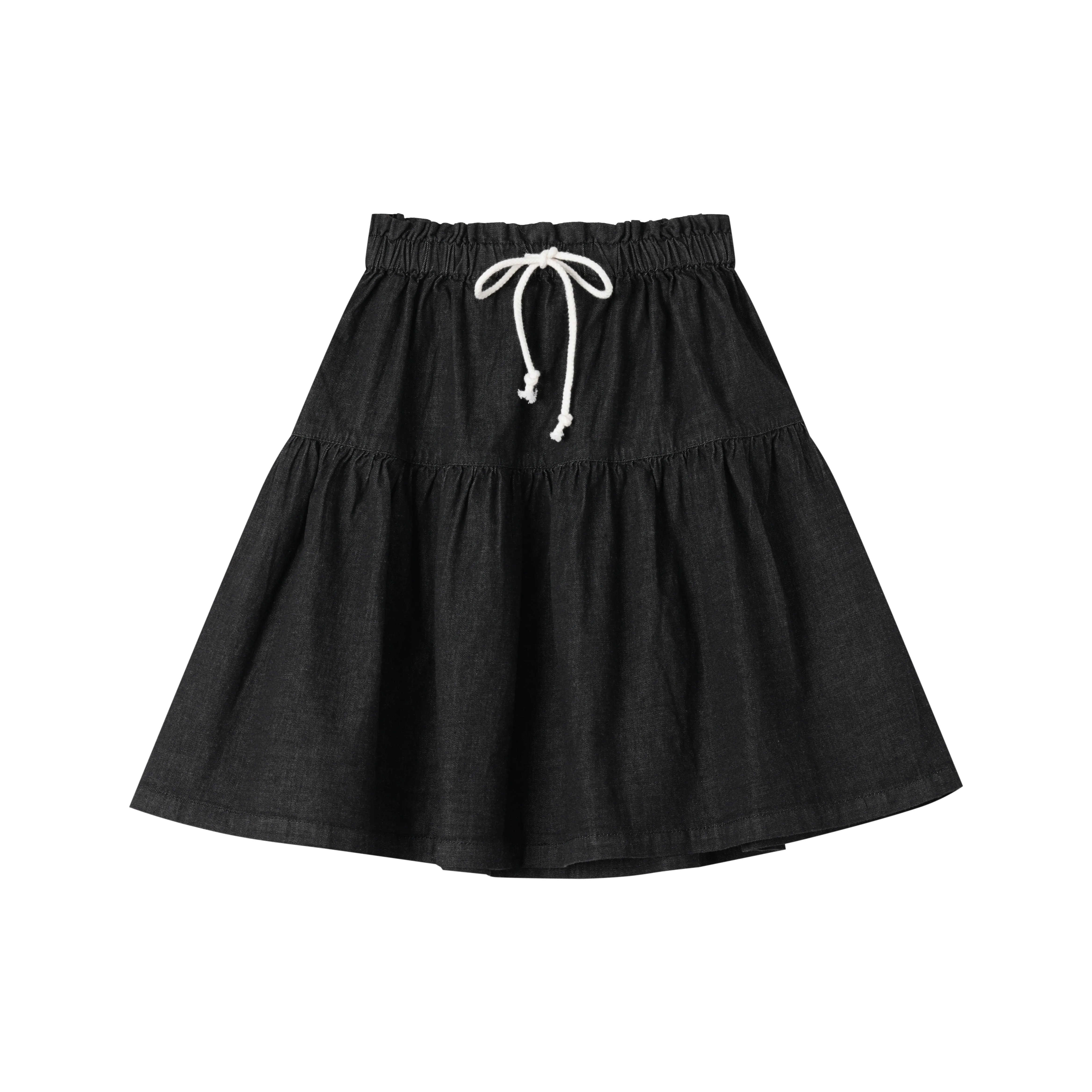 2 tier skirt with tie - black denim