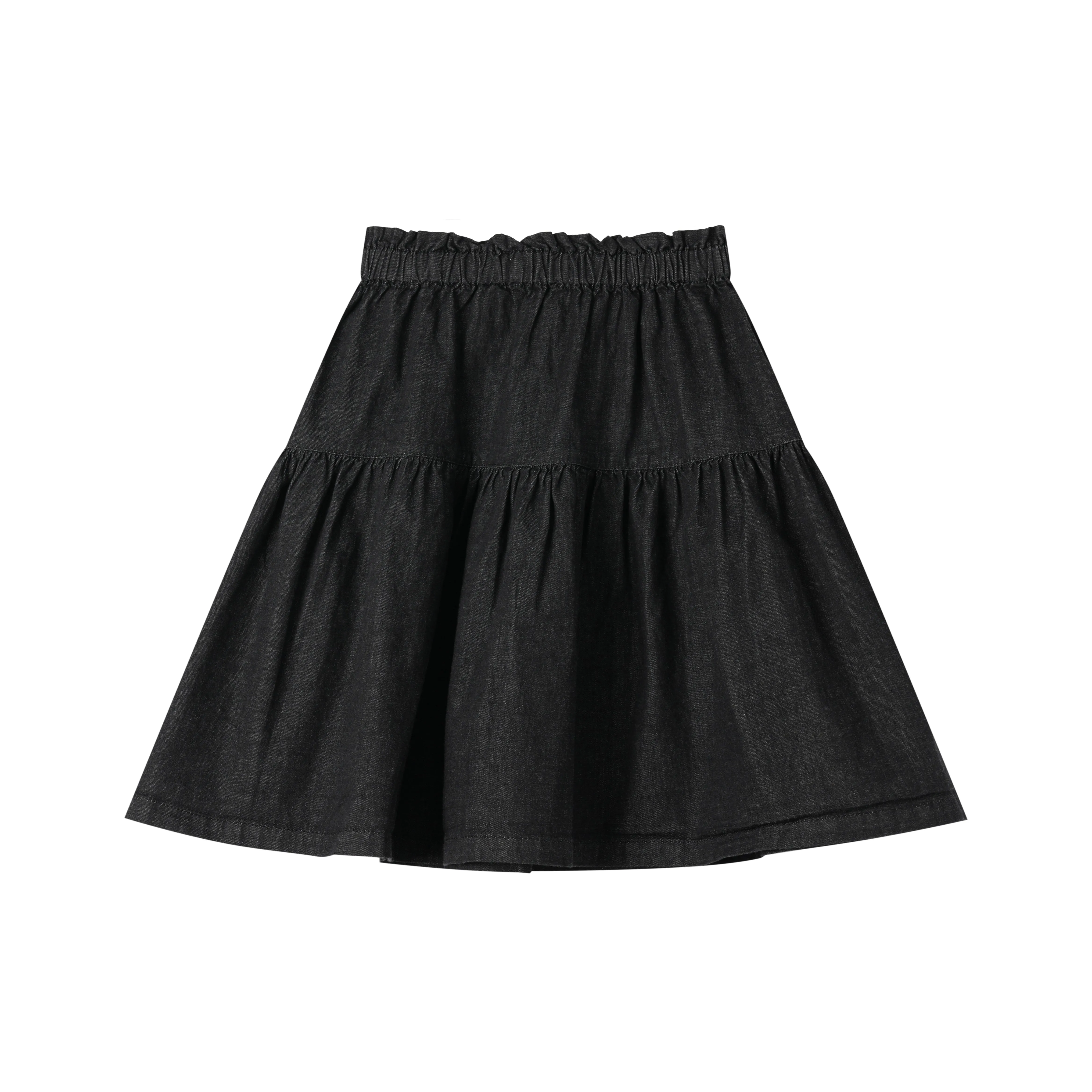 2 tier skirt with tie - black denim