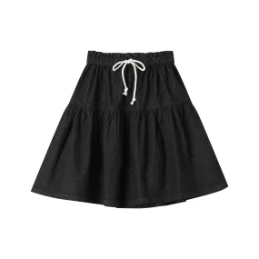 2 tier skirt with tie - black denim