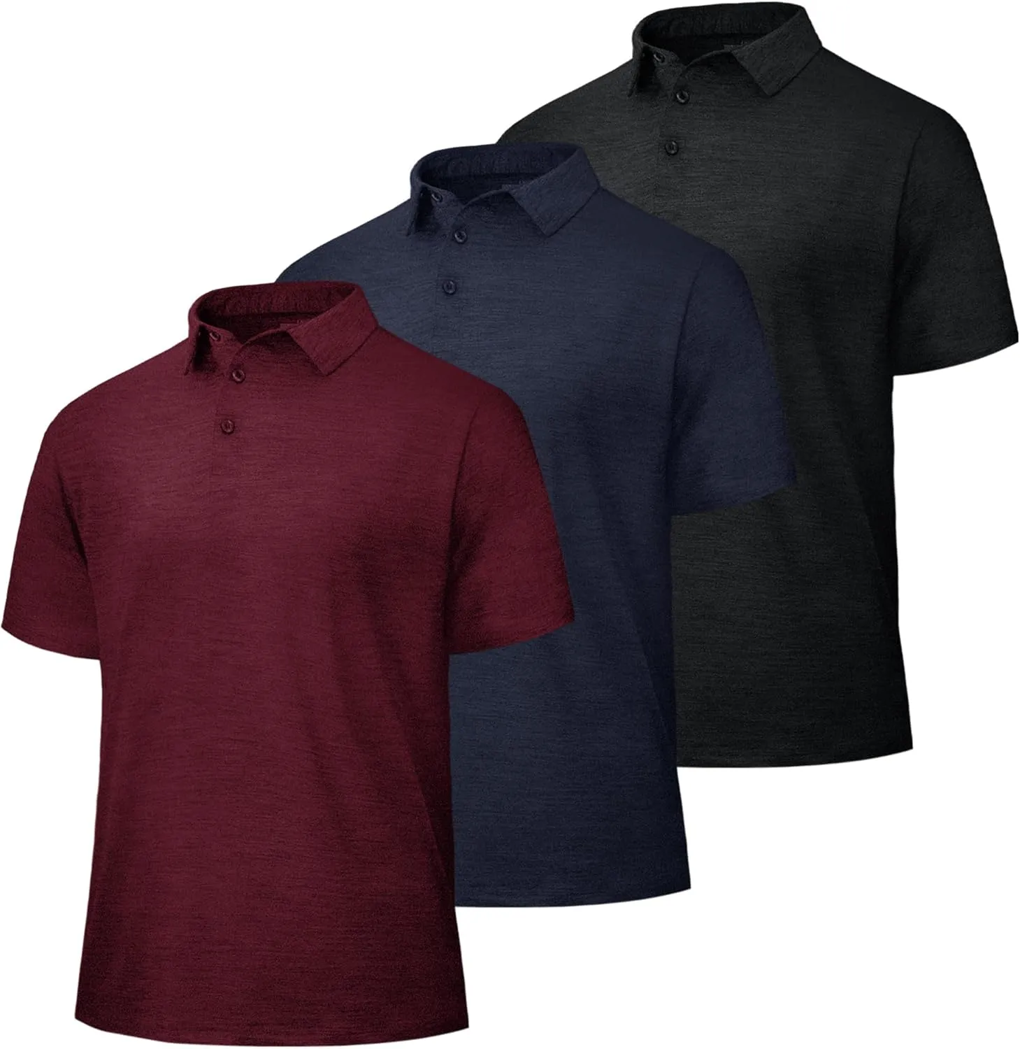 3 Pack Polo Shirts for Men - Dry Fit Moisture Wicking Performance Golf Shirts Black Short Sleeve for Work Casual Athletic