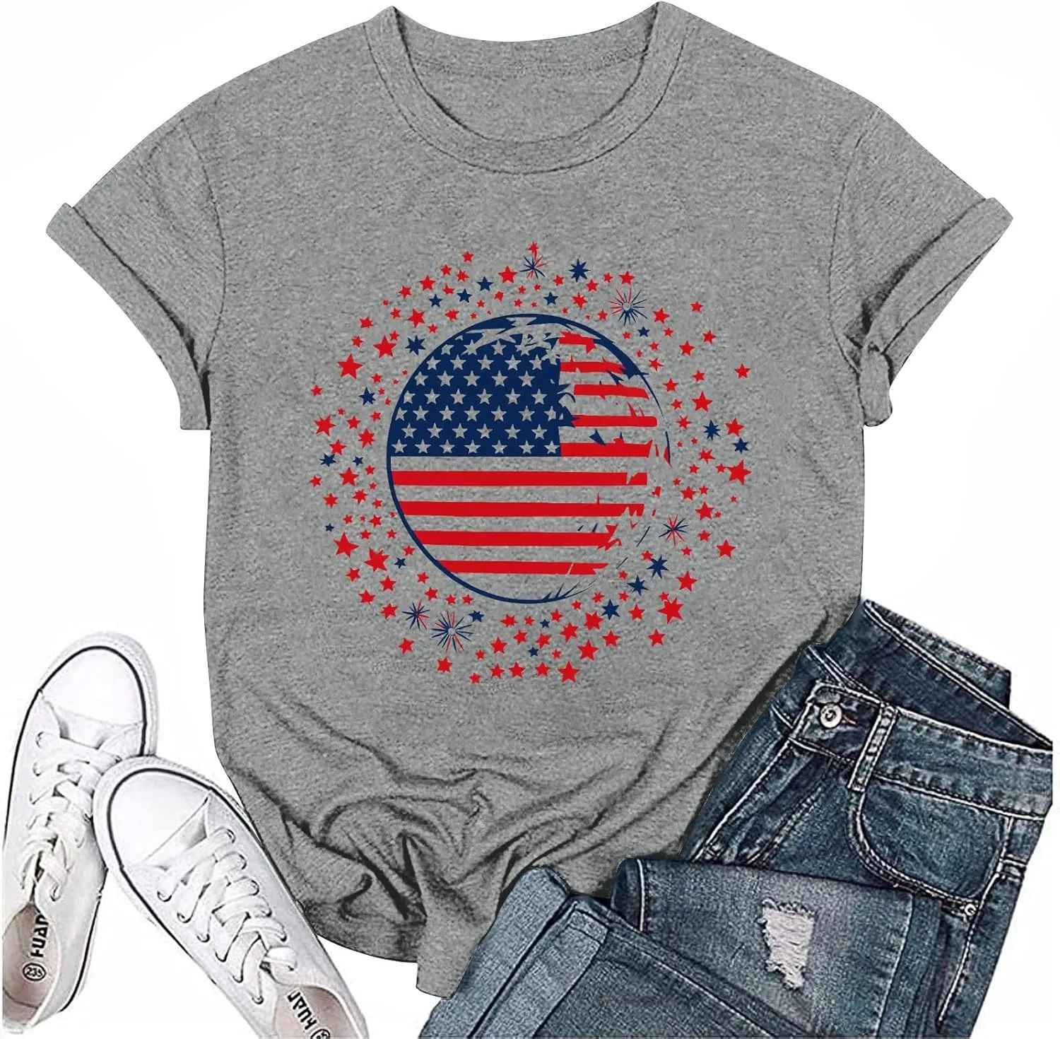 4Th of July Shirts Women Trendy 2025 Patriotic Floral Elf Short Sleeve Tshirts Causal Memorial Day Print Plain Shirts