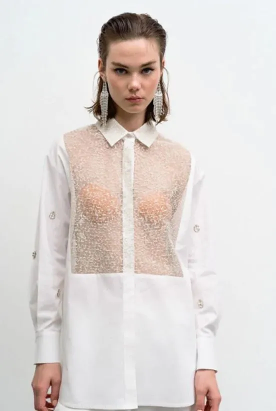 Access White Half Glitter Shirt