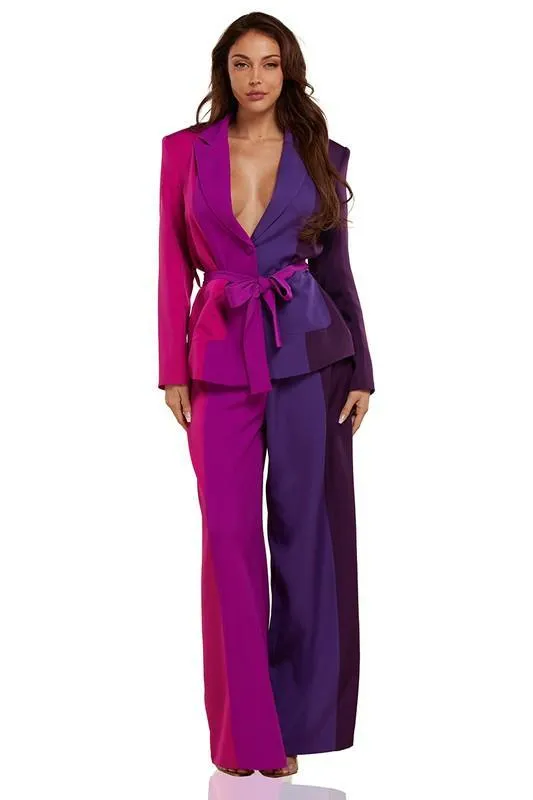 Allure of Pastel Purple Color Block Two Piece Set