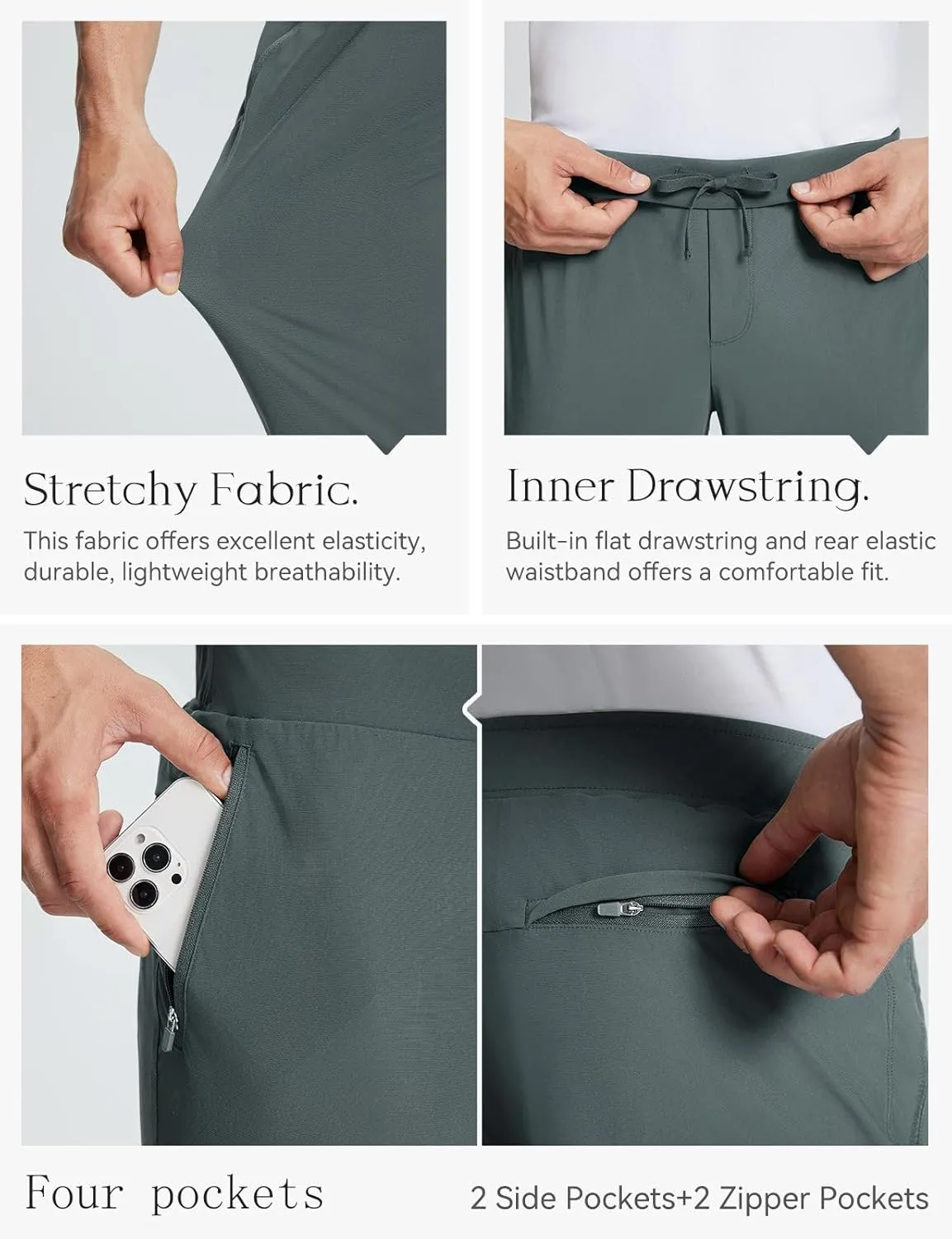 BALEAF Men's Golf Pants Stretch Relaxed Fit 30" Sweatpants with Zipper Pockets Work Casual Athletic