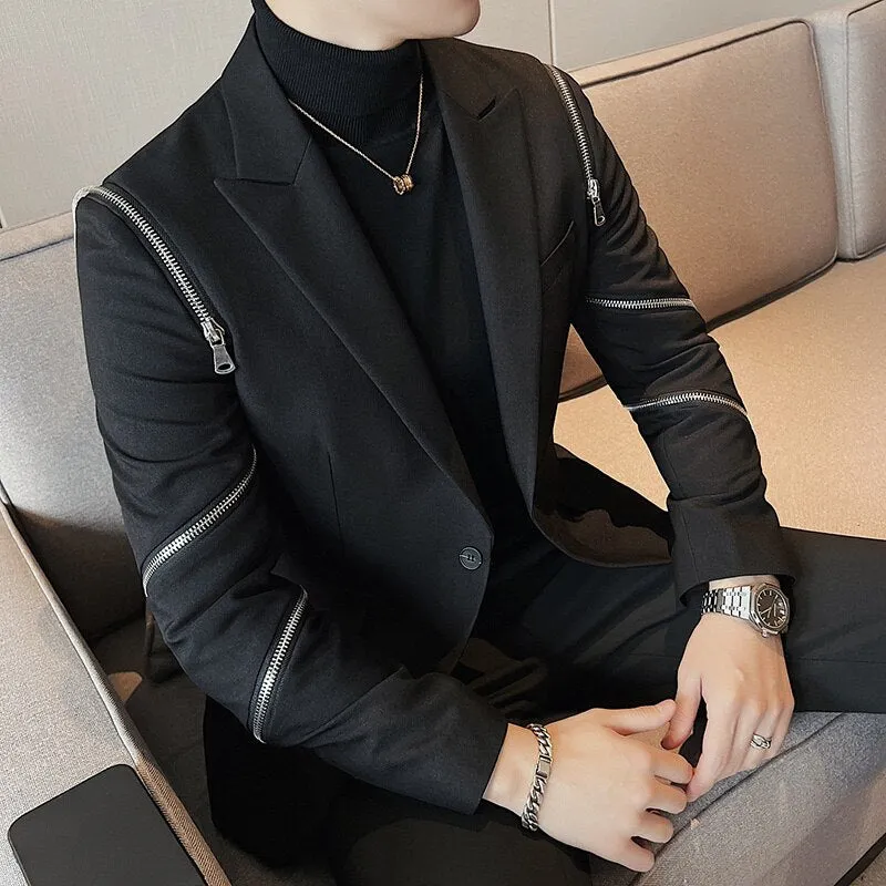 Black Casual Zipper Decoration Blazer