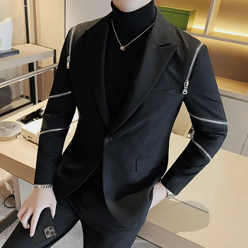 Black Casual Zipper Decoration Blazer