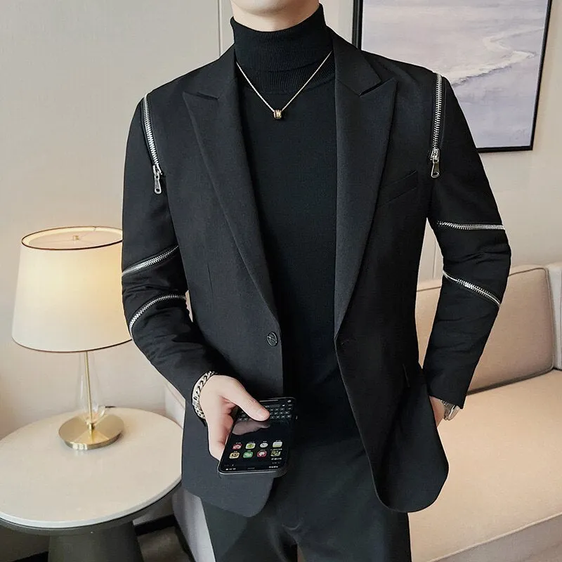 Black Casual Zipper Decoration Blazer