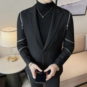 Black Casual Zipper Decoration Blazer