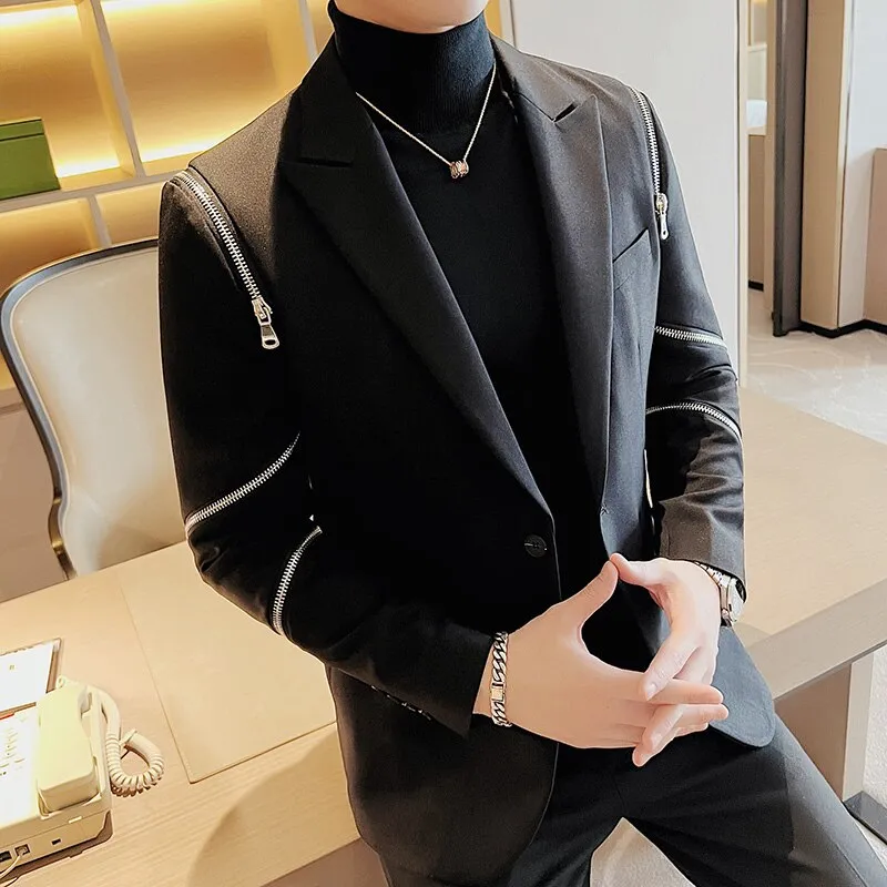 Black Casual Zipper Decoration Blazer