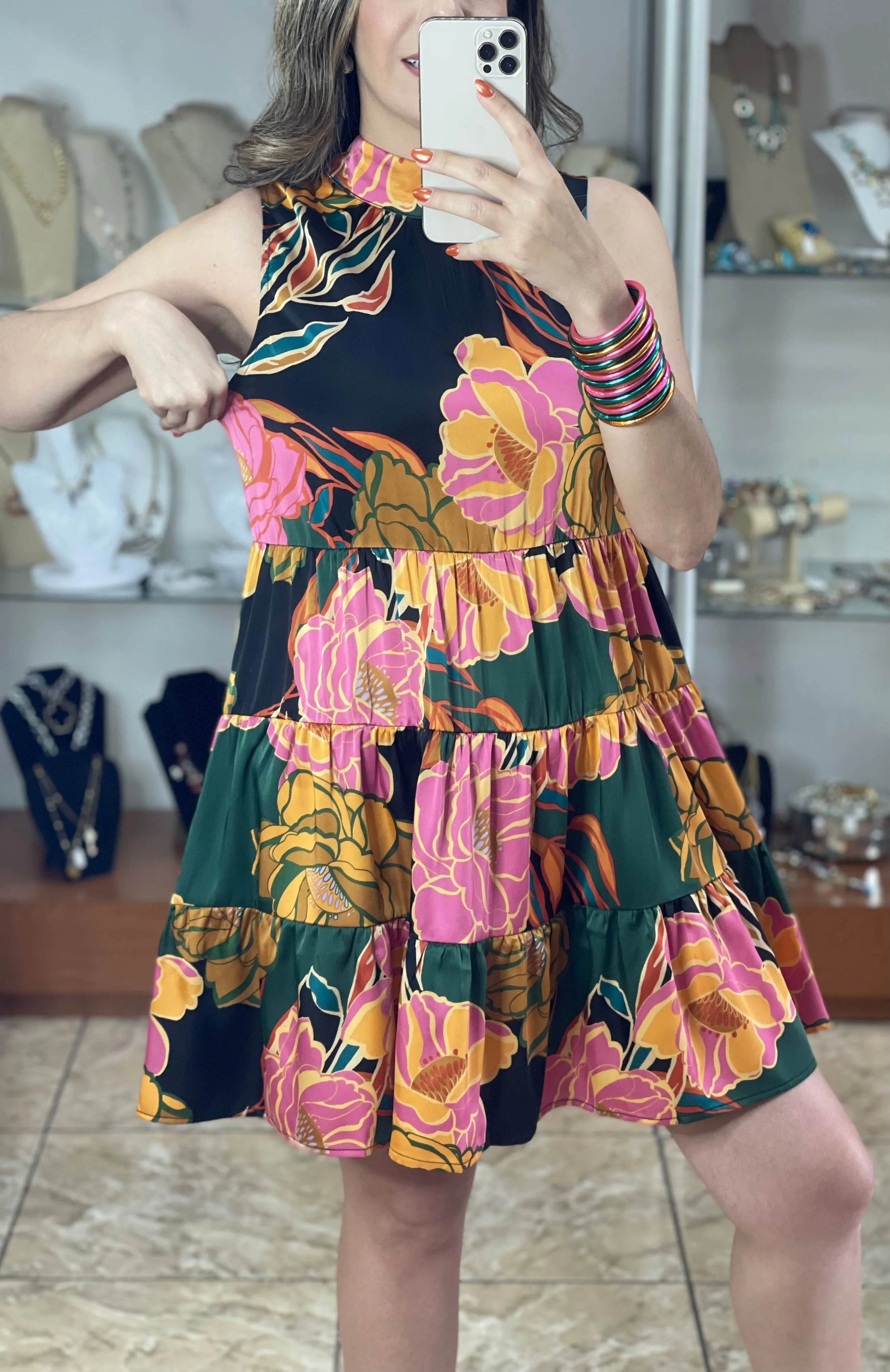 Black Floral Sleeveless Doll Dress