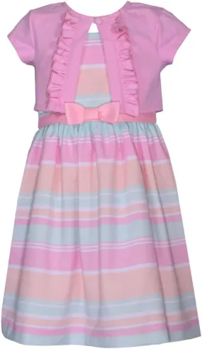 Bonnie Jean Girl's Easter Dress - Spring Striped Dress with Cardigan for Baby Toddler Little and Big Girls