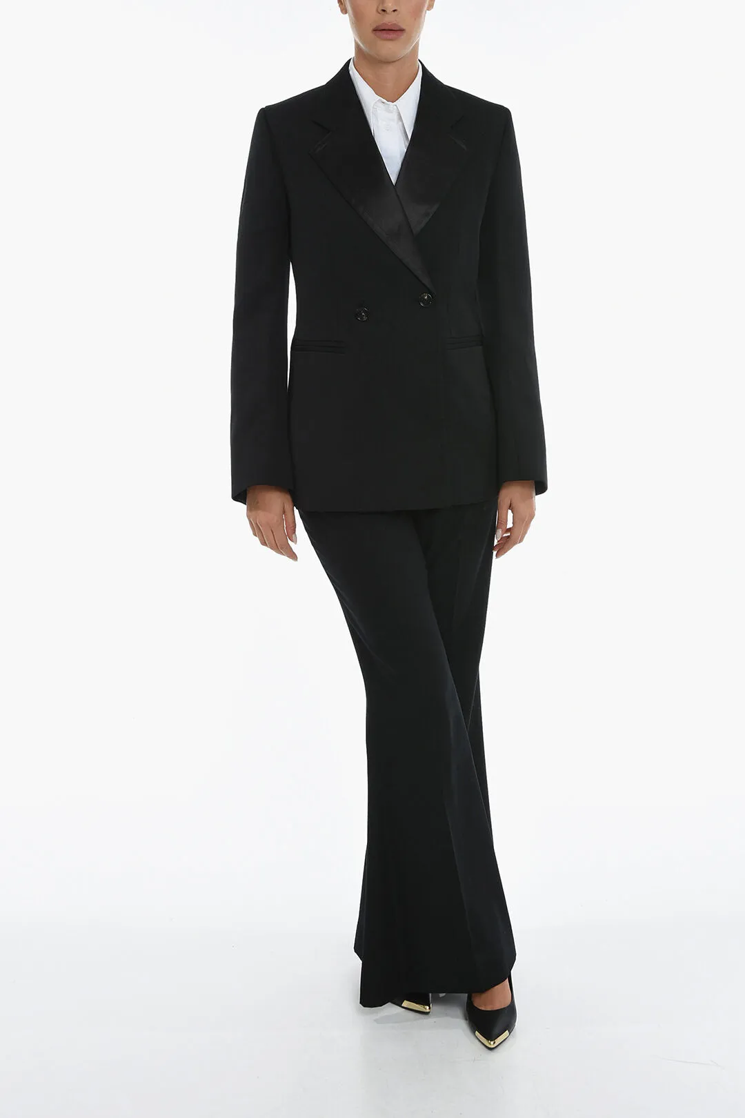 Bottega Veneta Curved Sleeve Wool Blazer With Satin Details