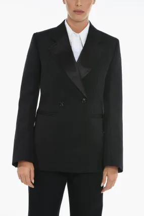 Bottega Veneta Curved Sleeve Wool Blazer With Satin Details