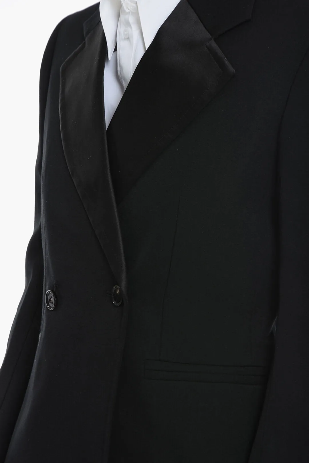 Bottega Veneta Curved Sleeve Wool Blazer With Satin Details