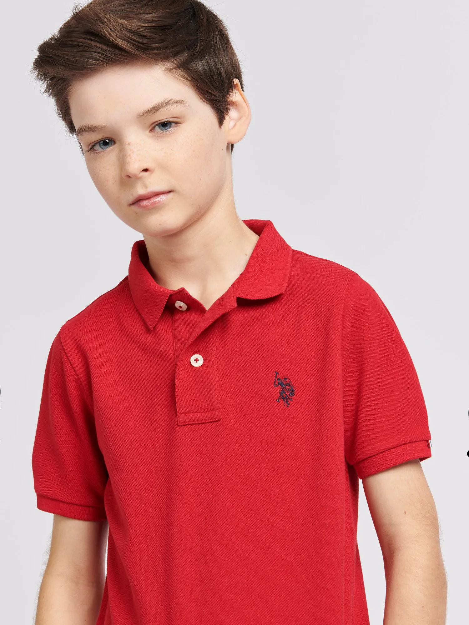 Boys Double Horsemen Polo Shirt in Haute Red
