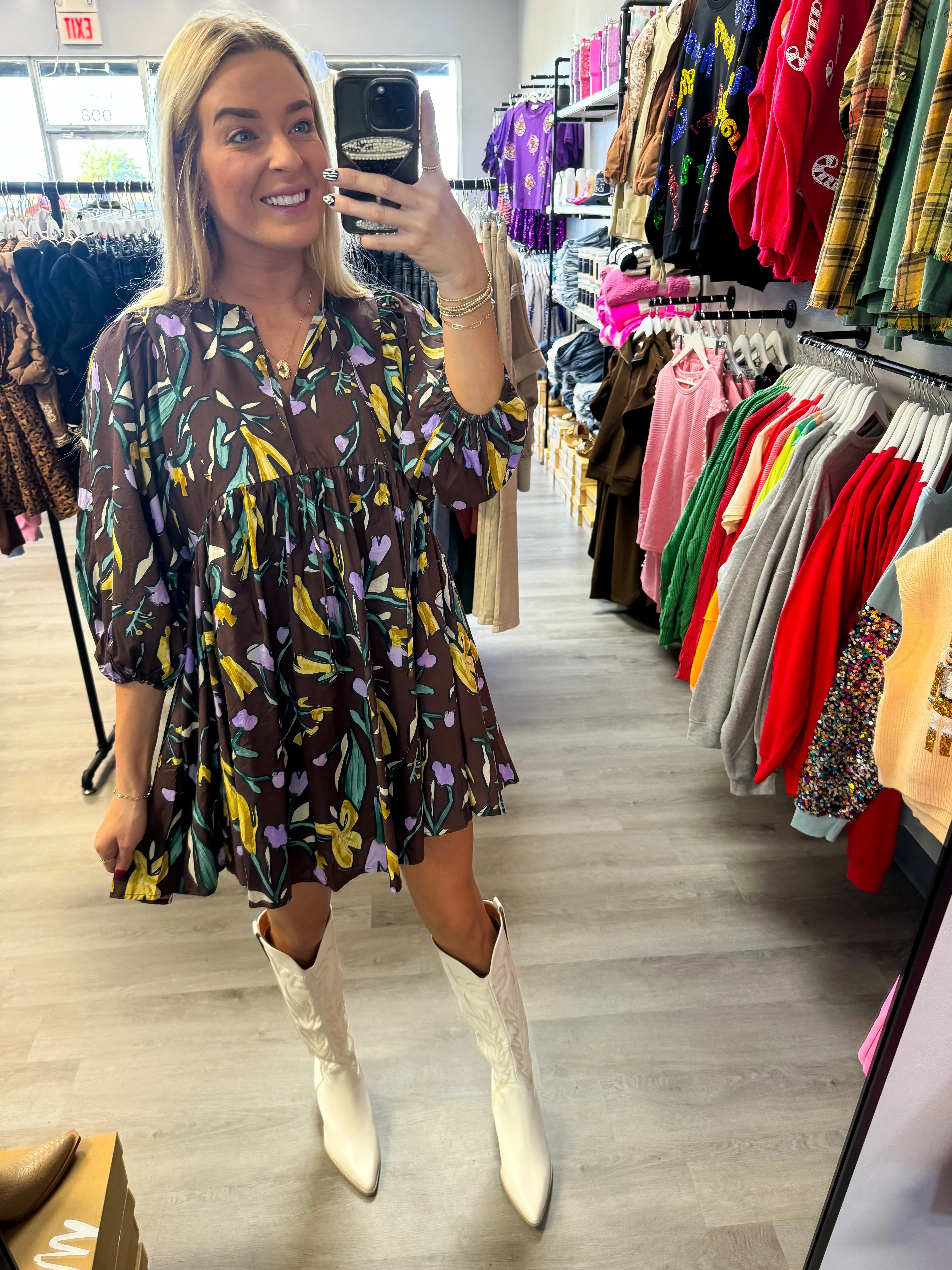 Brown Fall Floral Dress