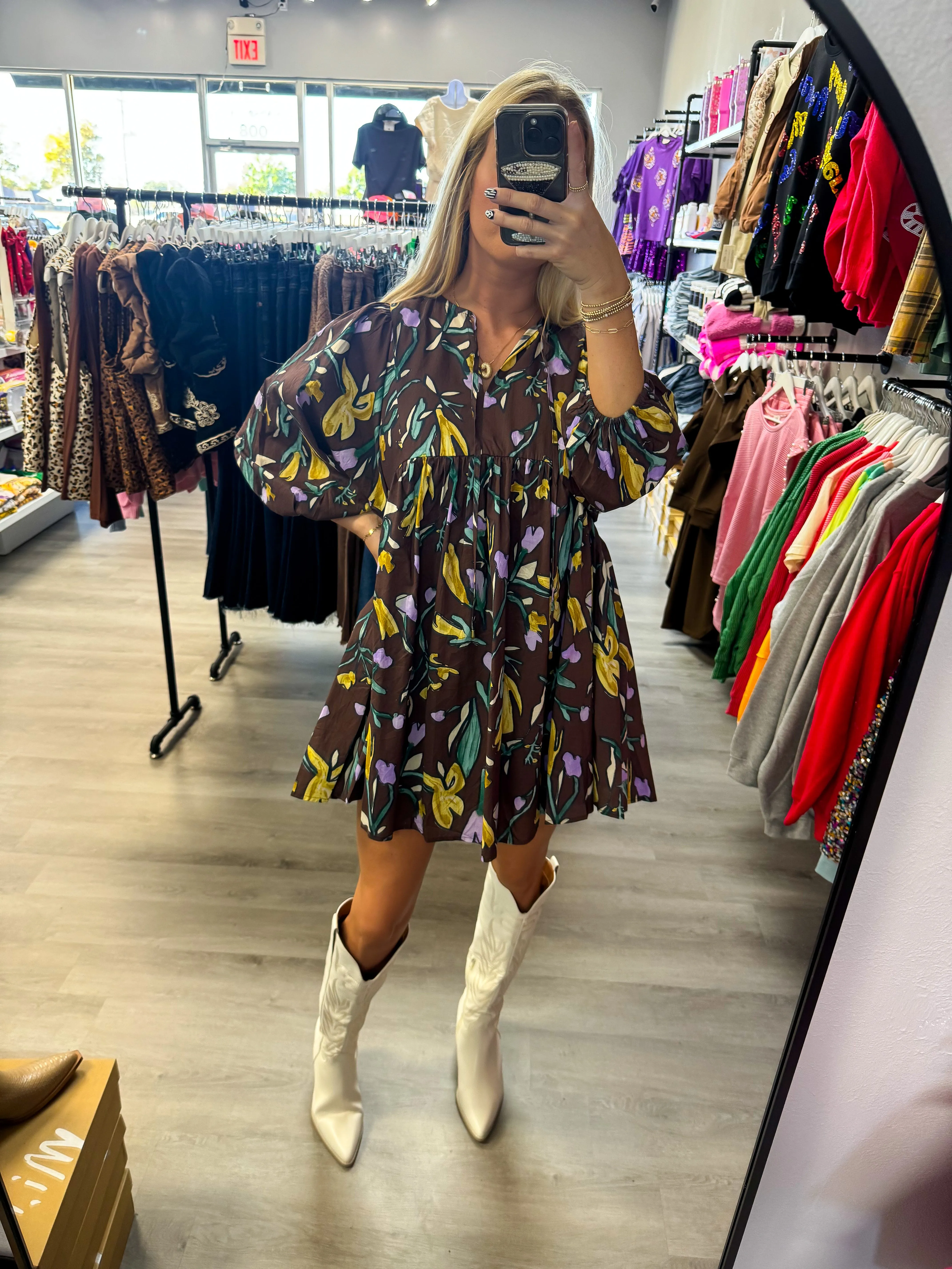 Brown Fall Floral Dress