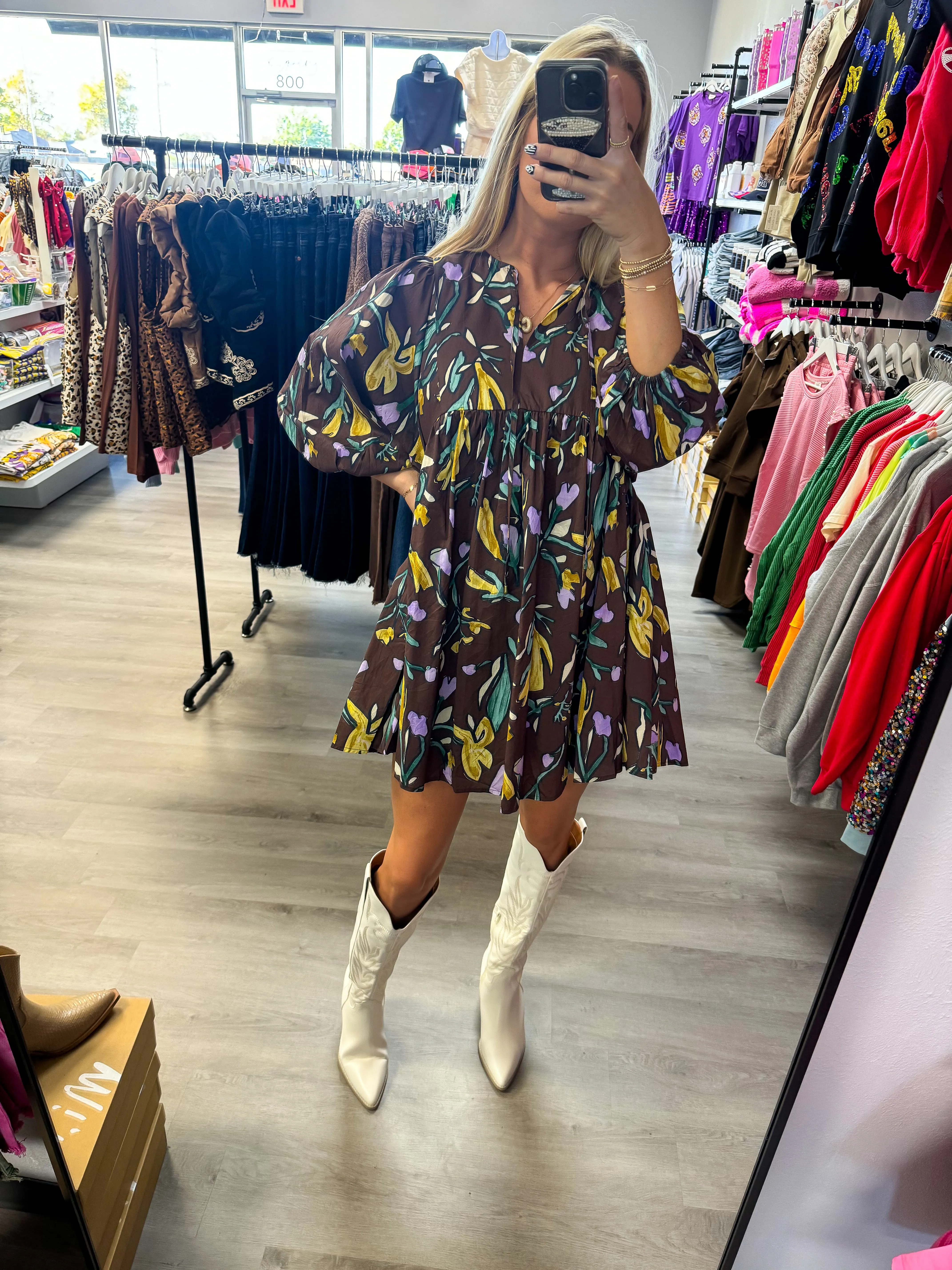Brown Fall Floral Dress