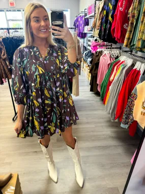 Brown Fall Floral Dress