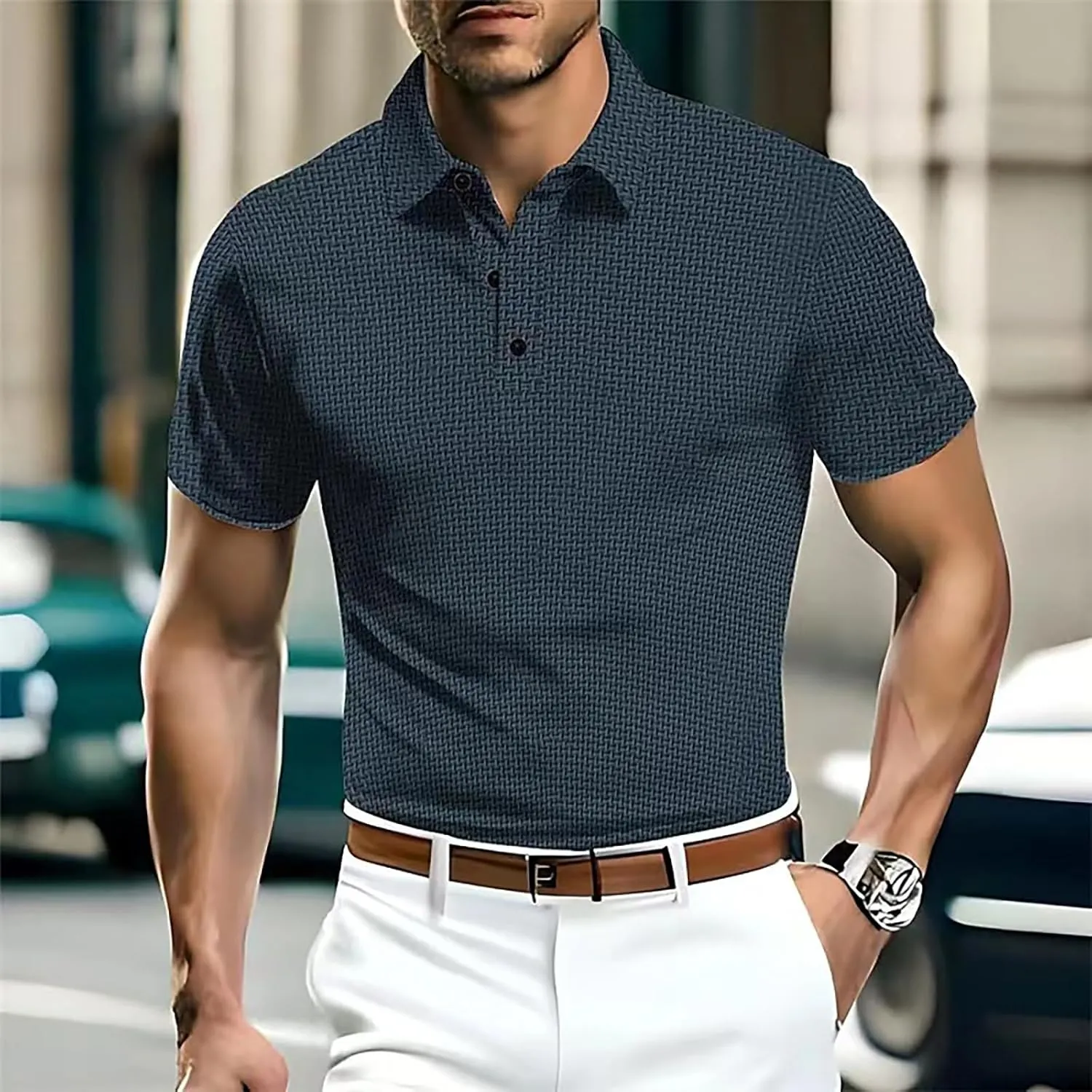 Casual Polo Shirts for Men Ice Silky Short Sleeve Pique Golf Tennis Shirt Regular Fit Button Up Lightweight Knitwear