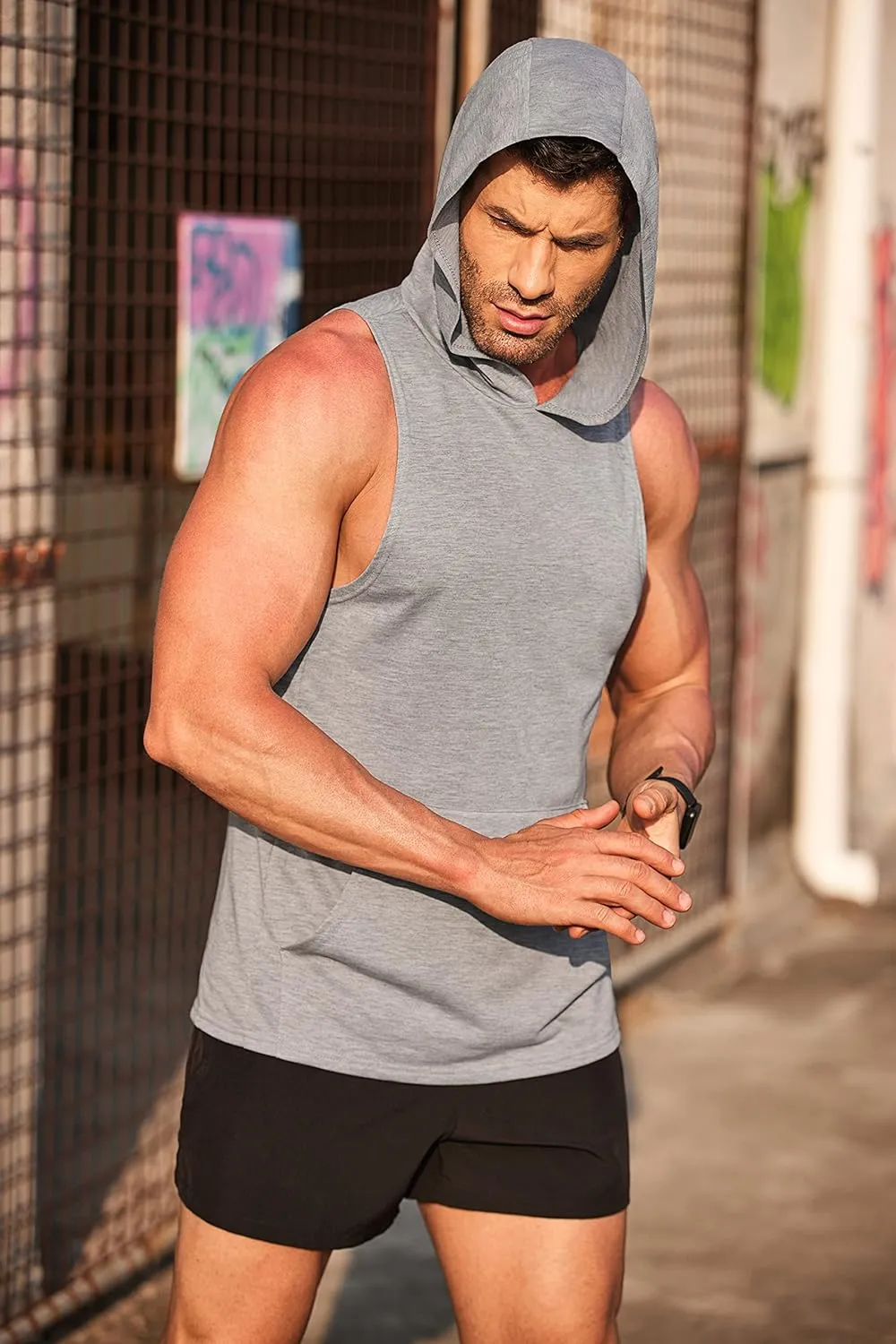 COOFANDY Men's 2 Pack Workout Hooded Tank Tops Bodybuilding Muscle Cut Off T Shirt Sleeveless Gym Hoodies