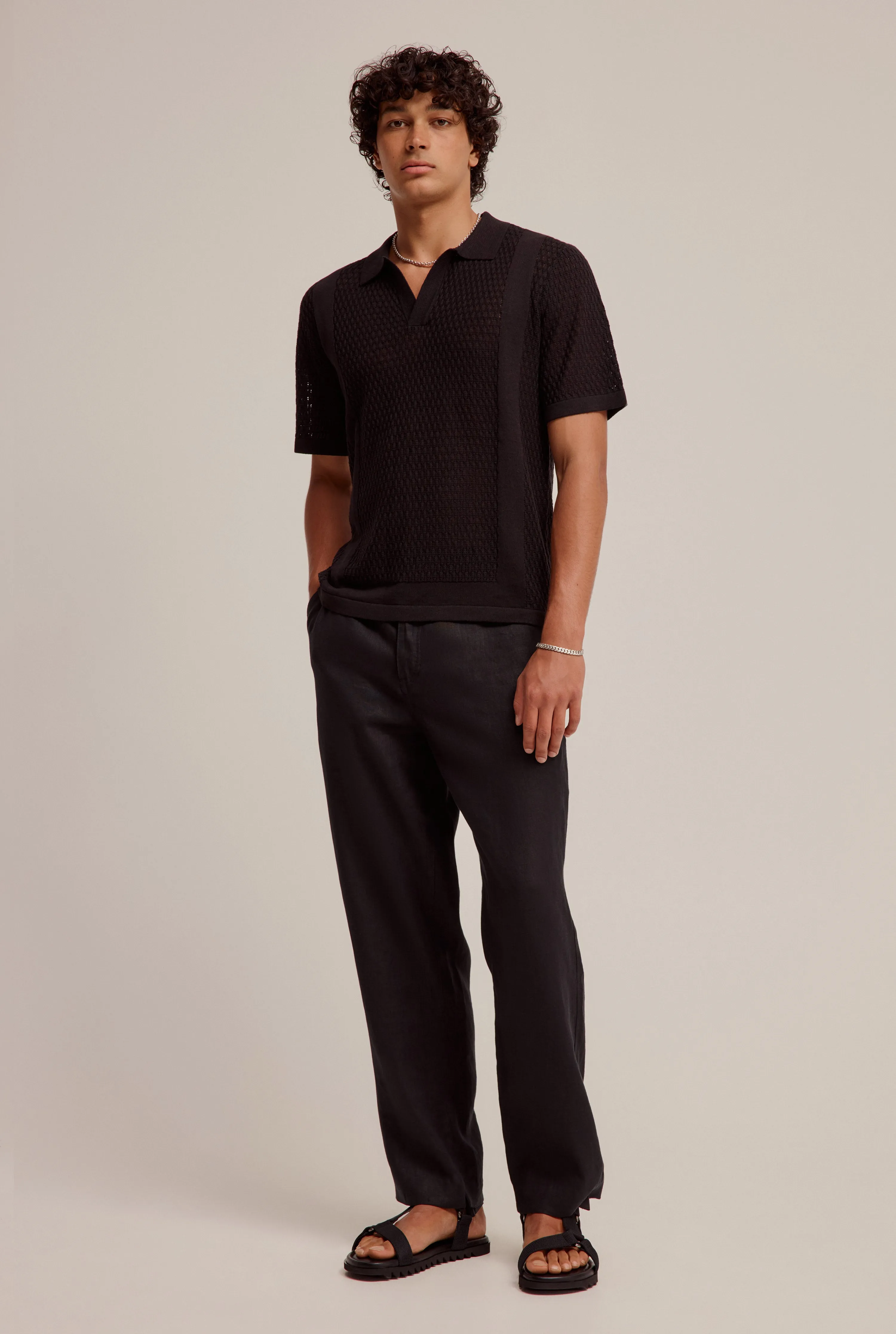 Crochet Border Polo - Black