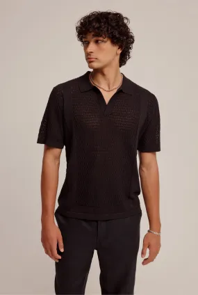 Crochet Border Polo - Black
