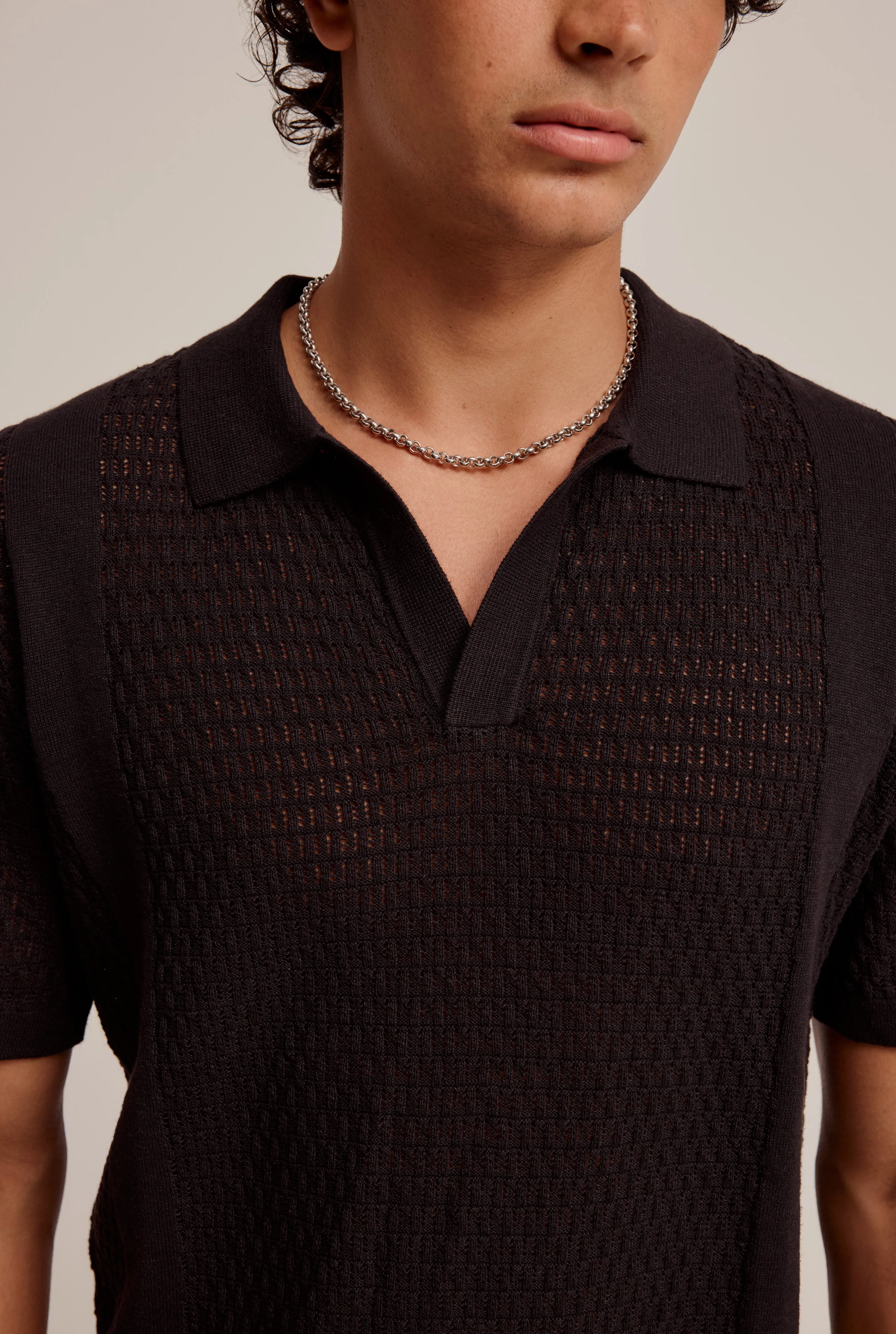 Crochet Border Polo - Black