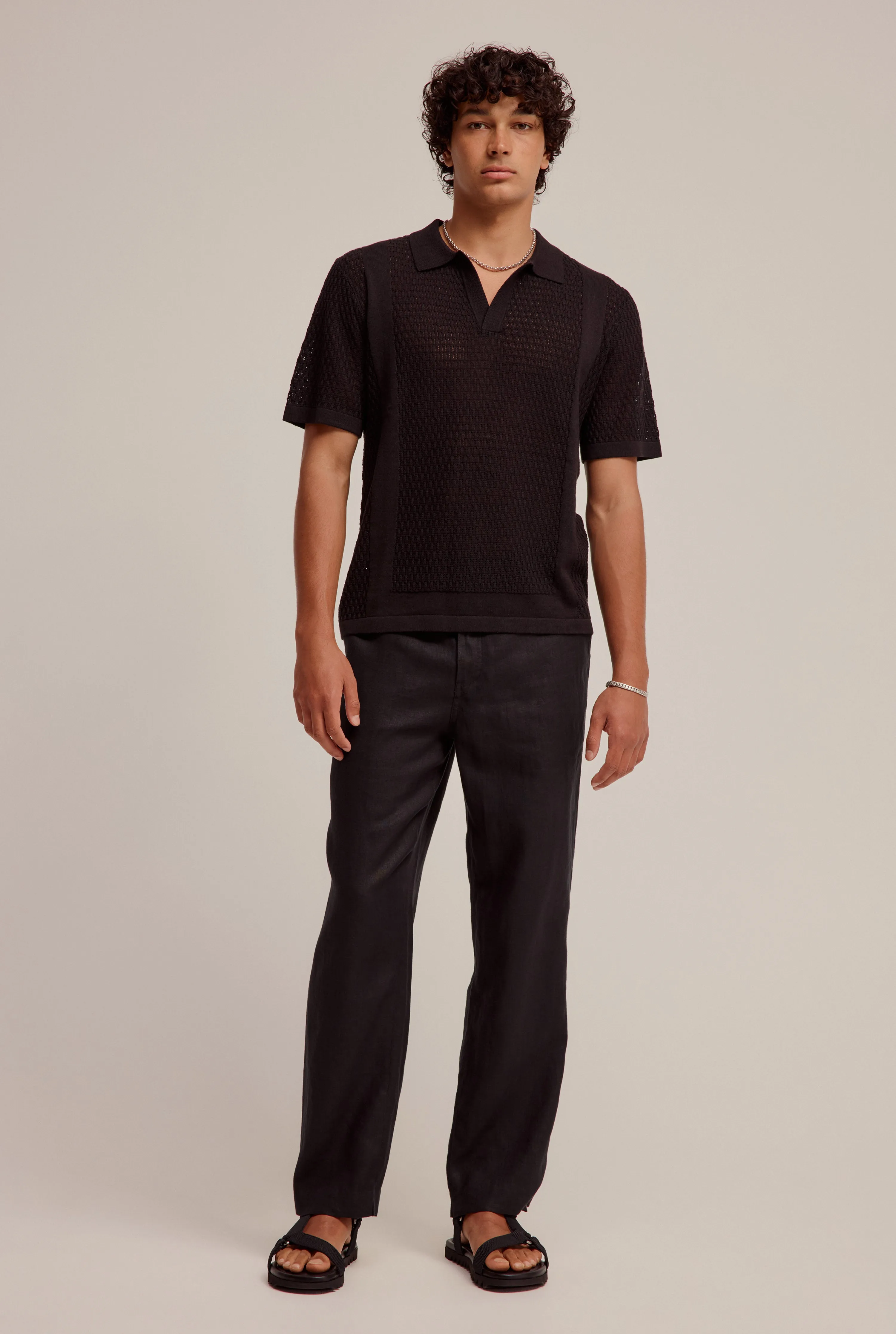 Crochet Border Polo - Black
