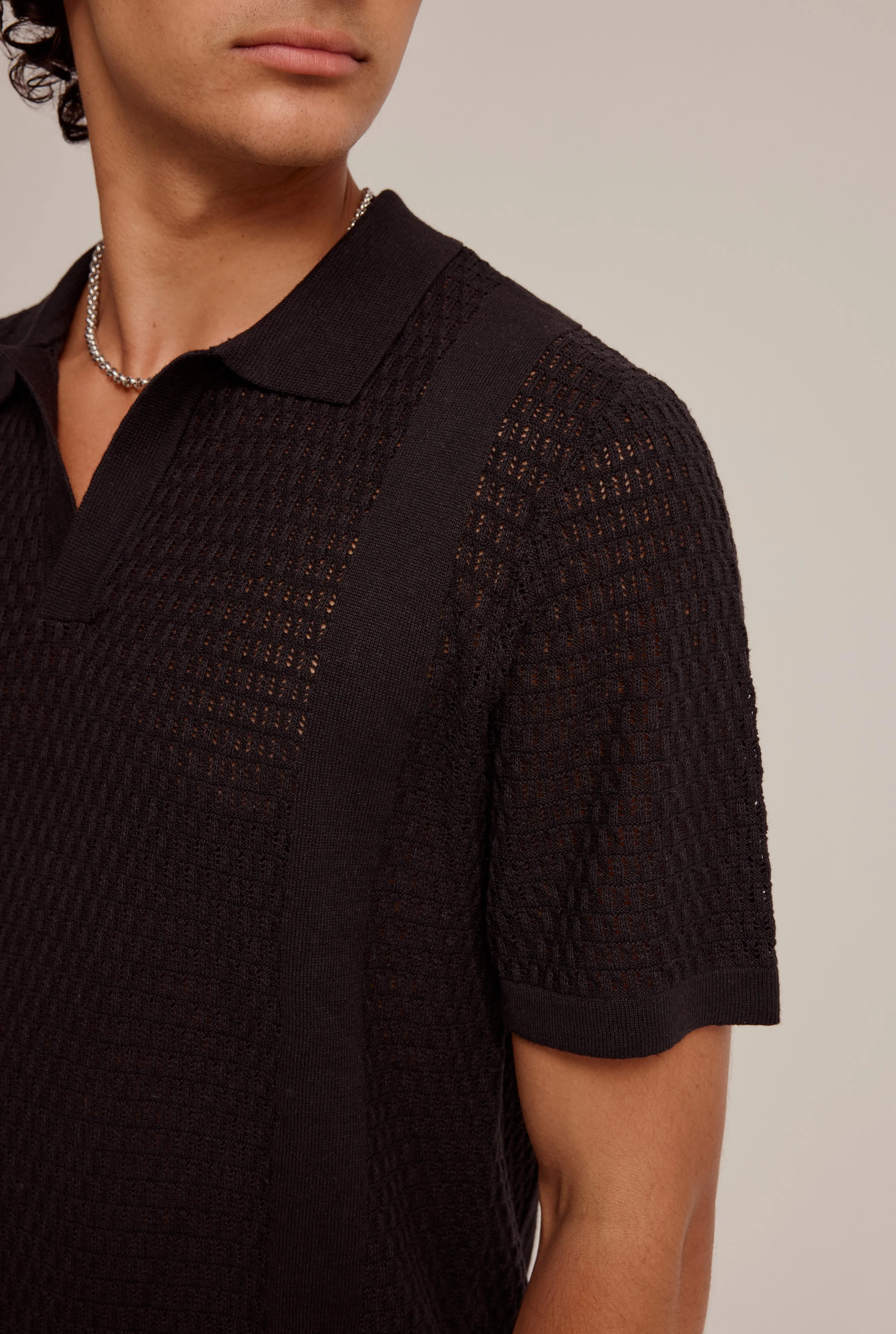 Crochet Border Polo - Black