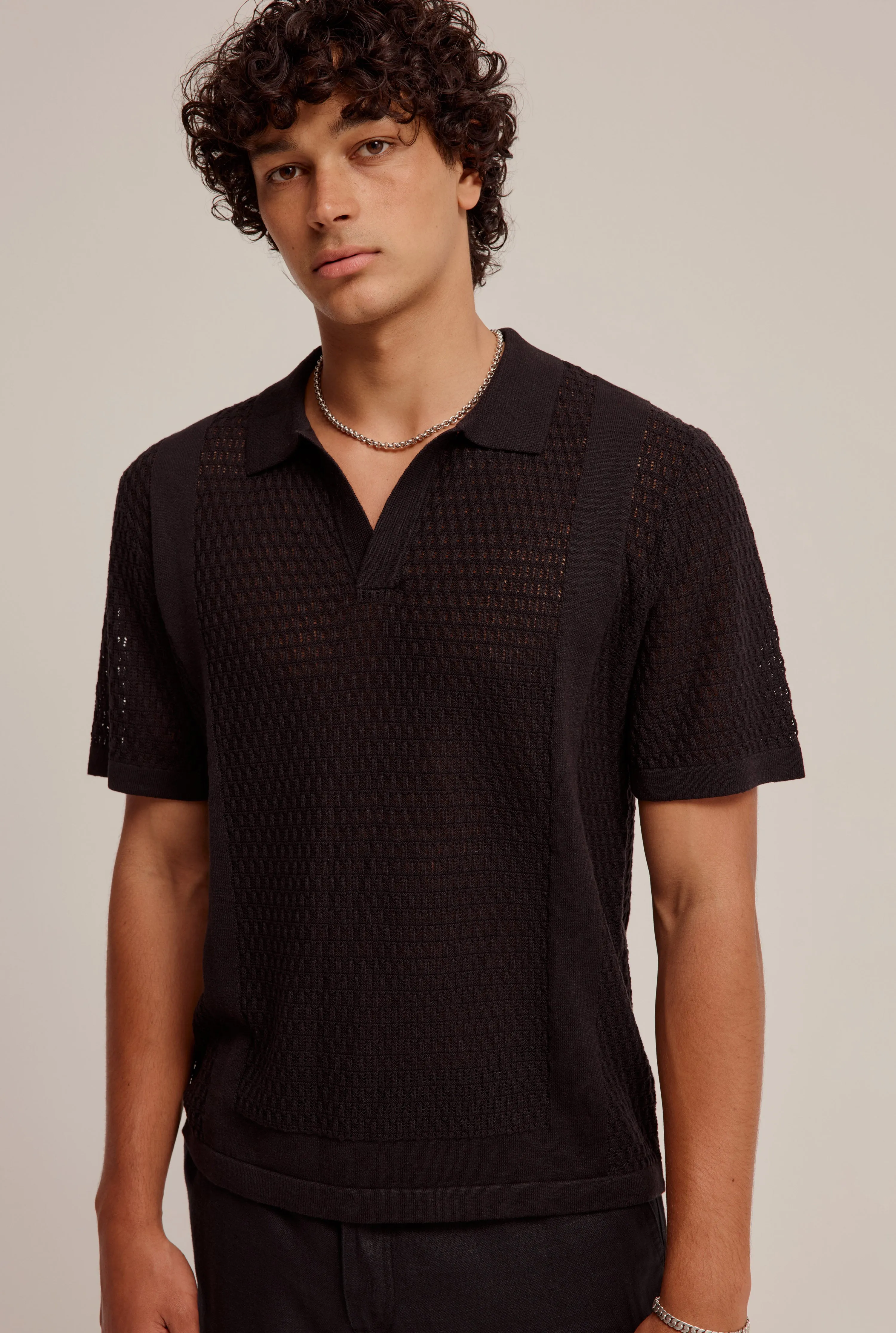 Crochet Border Polo - Black