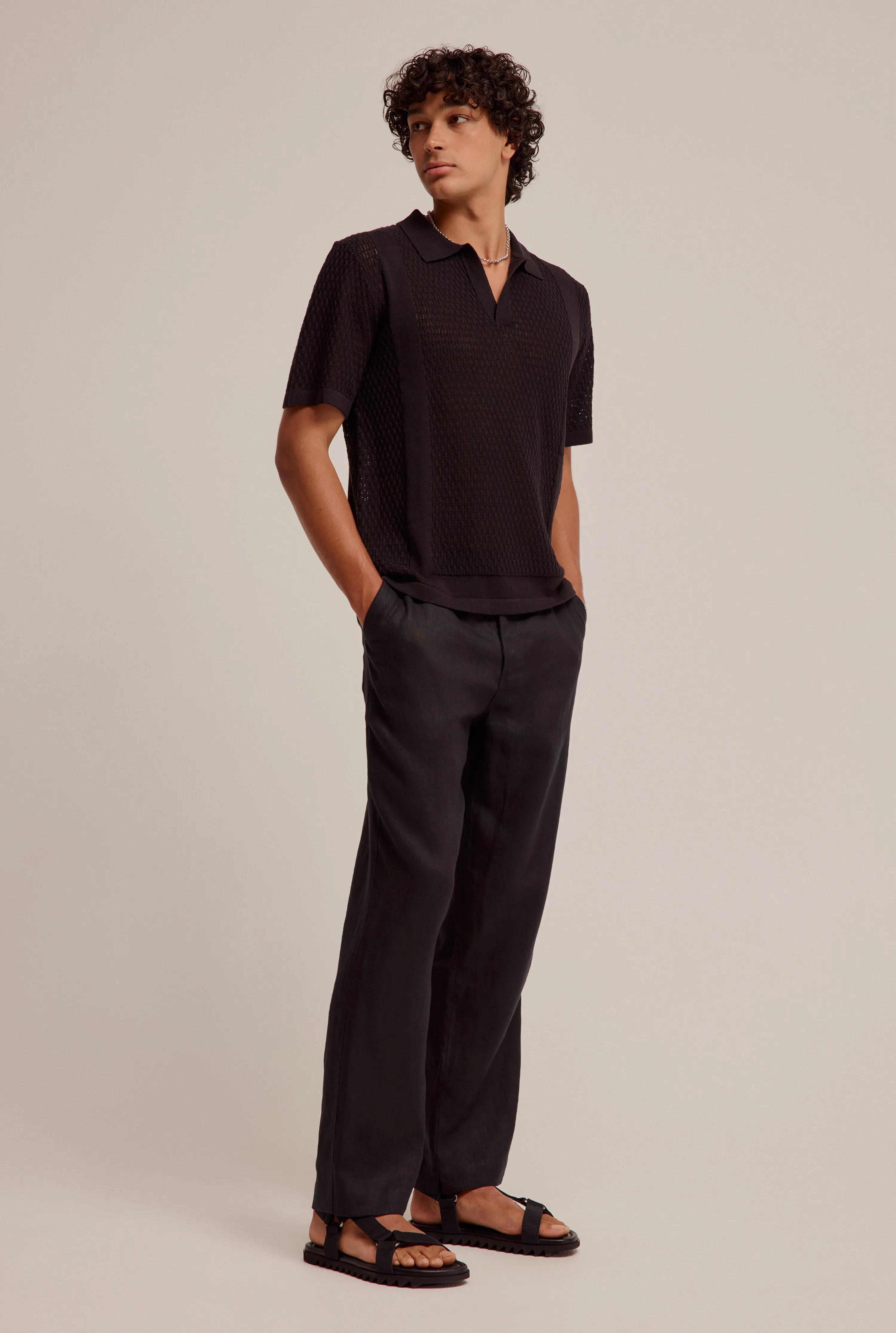 Crochet Border Polo - Black
