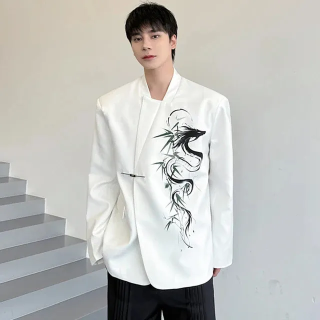 Dragon Ink Painting Printed Cotton Blazer
