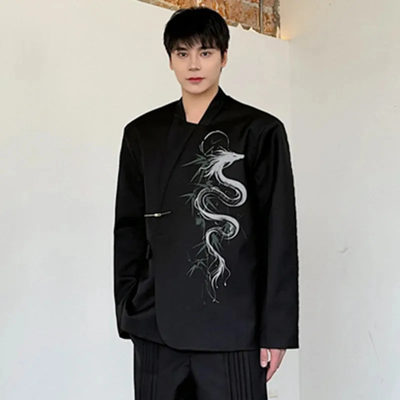 Dragon Ink Painting Printed Cotton Blazer