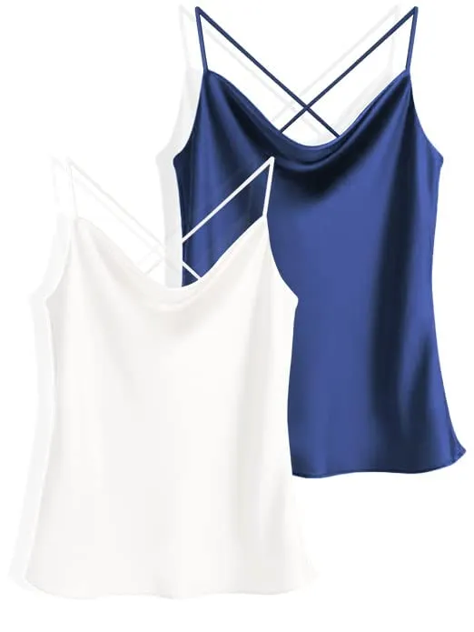 Ekouaer 2-Piece Silk Cowl Neck Tank Top (US Only)