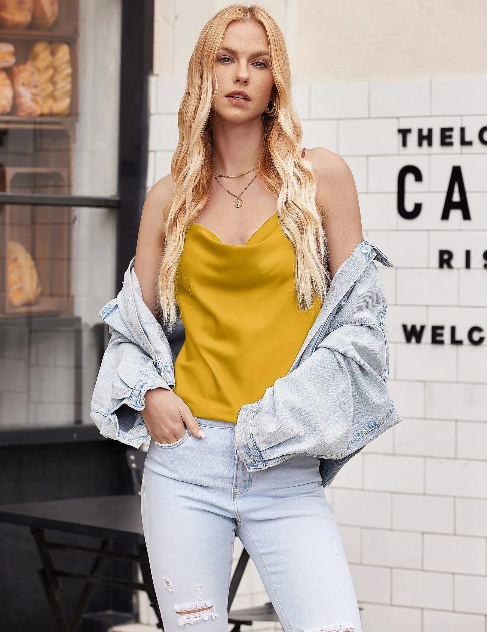 Ekouaer 2-Piece Silk Cowl Neck Tank Top (US Only)