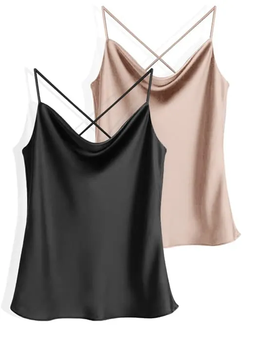Ekouaer 2-Piece Silk Cowl Neck Tank Top (US Only)