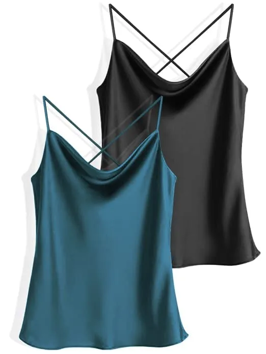 Ekouaer 2-Piece Silk Cowl Neck Tank Top (US Only)