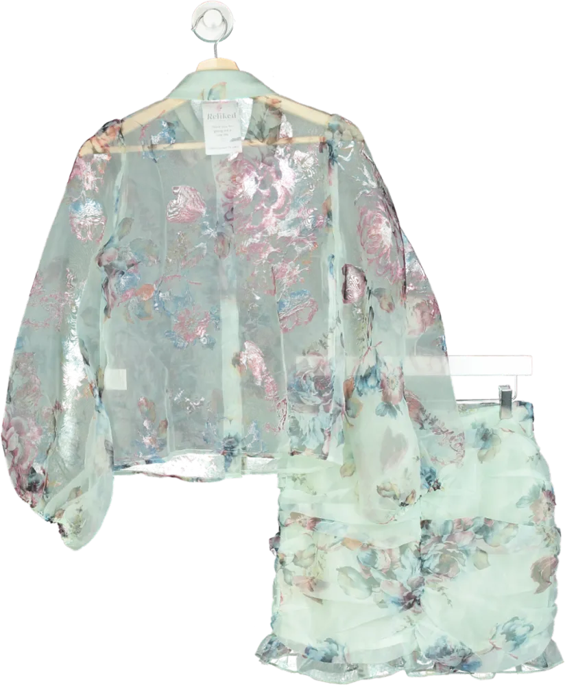 Fanco Pastel Floral Sheer Blouse and Ruffle Skirt Set UK S