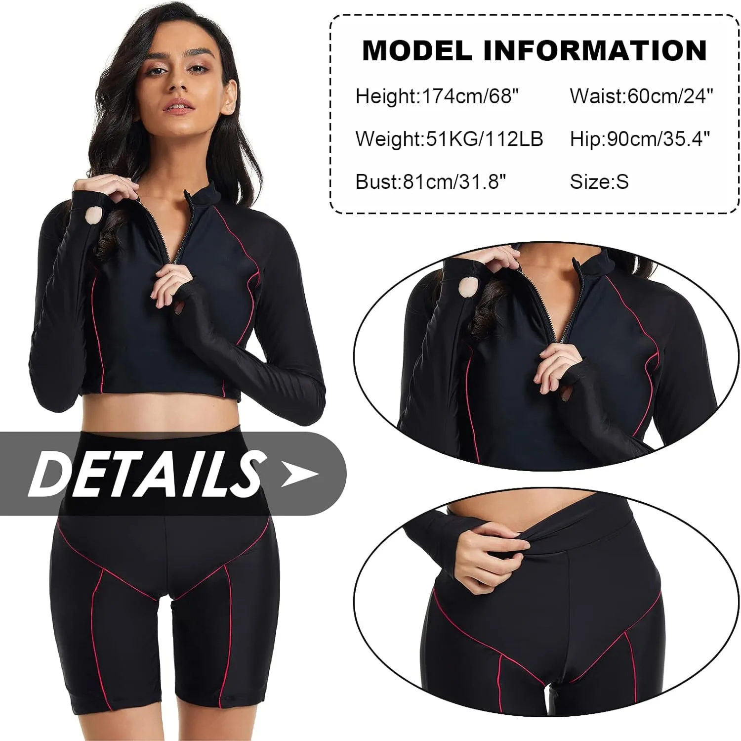 FEOYA Women Long Sleeve Swimsuit UV Sun Protection Rash Guard Two Piece Printed Surfing Swim Bathing Suit
