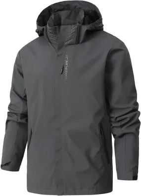 Finelylove Mens Lightweight Rain Jacket Breathable Soft Shell Jacket Waterproof Hooded Windbreaker Raincoat for Hiking