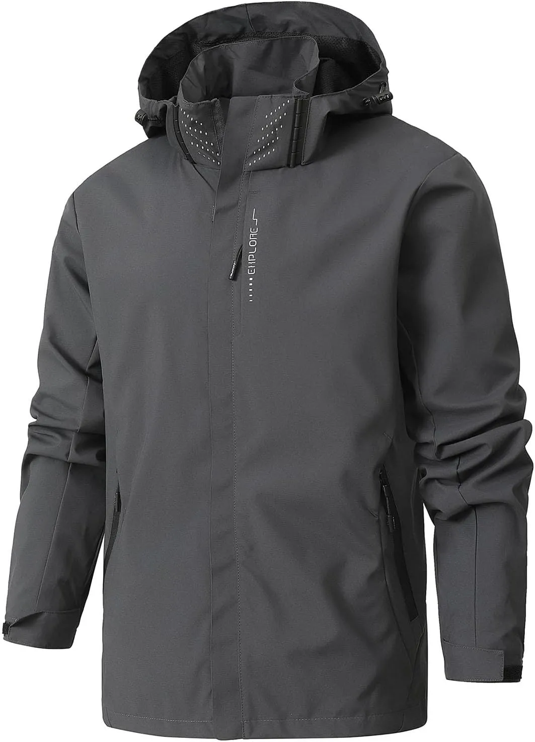 Finelylove Mens Lightweight Rain Jacket Breathable Soft Shell Jacket Waterproof Hooded Windbreaker Raincoat for Hiking