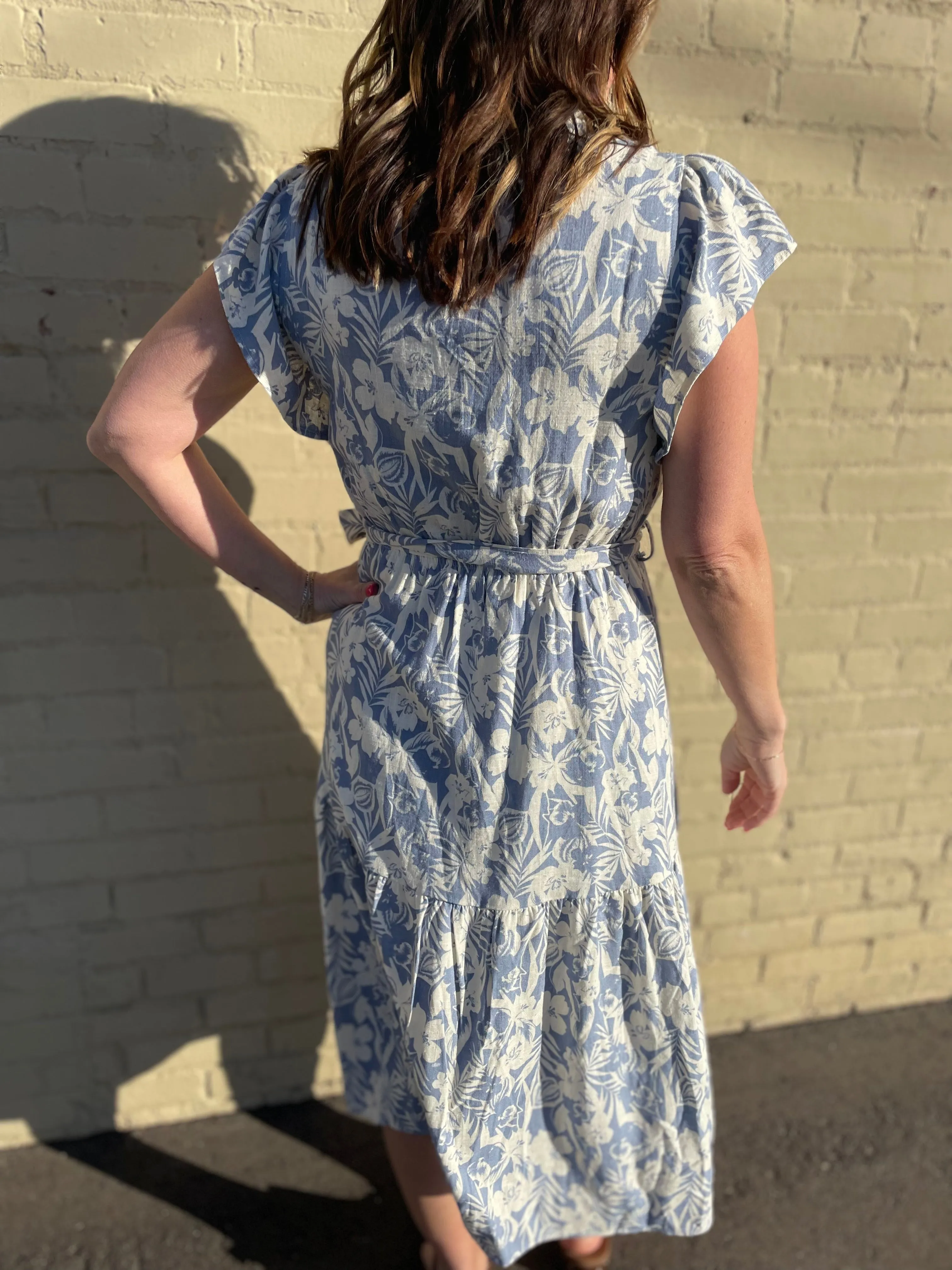 Floral Print Button Up Ruffle Sleeve Dress