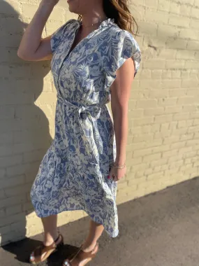 Floral Print Button Up Ruffle Sleeve Dress