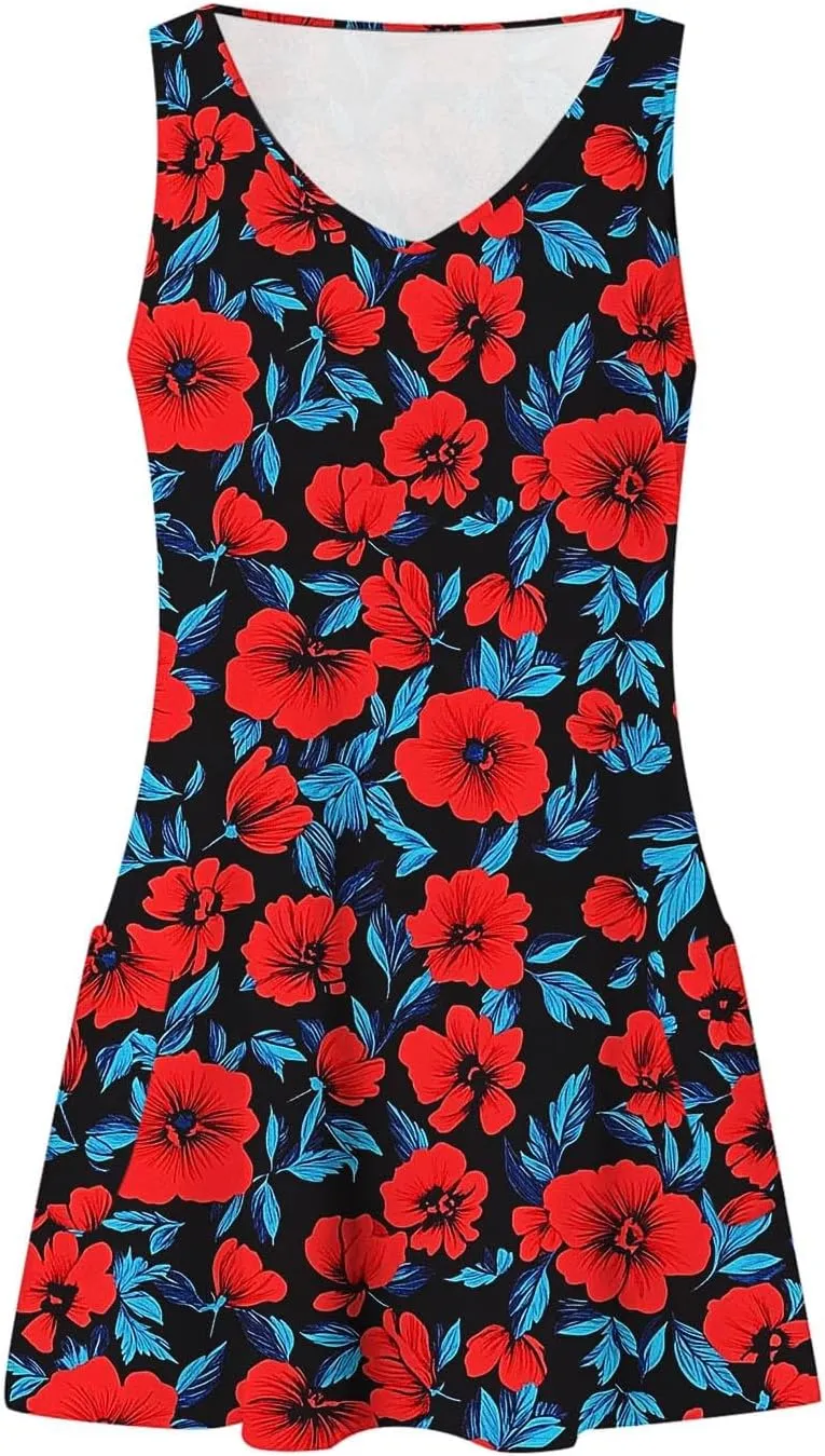 Floral Print Sleeveless Dress for Women V Neck Casual Summer Dress with Side Slit