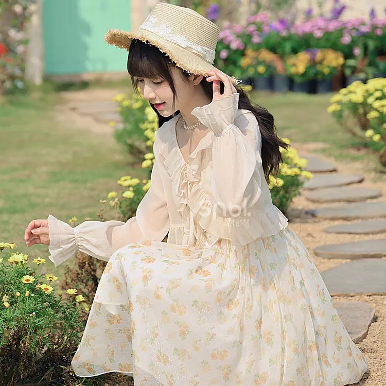 French Sweet Floral Sling Fairy Dress