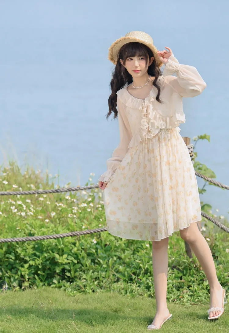 French Sweet Floral Sling Fairy Dress