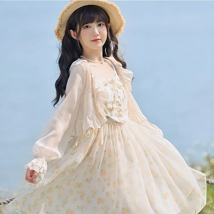 French Sweet Floral Sling Fairy Dress