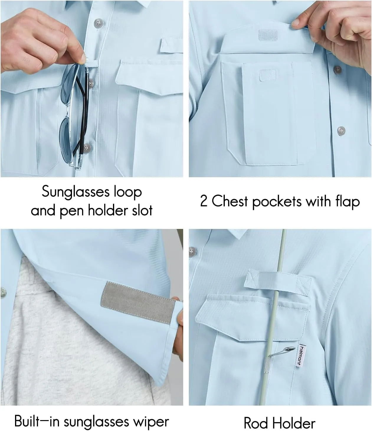 Haimont Men's Sun Protection Shirt Water Resistant Short Sleeve Button Down Shirt Quick Dry Cooling for Hiking Fishing