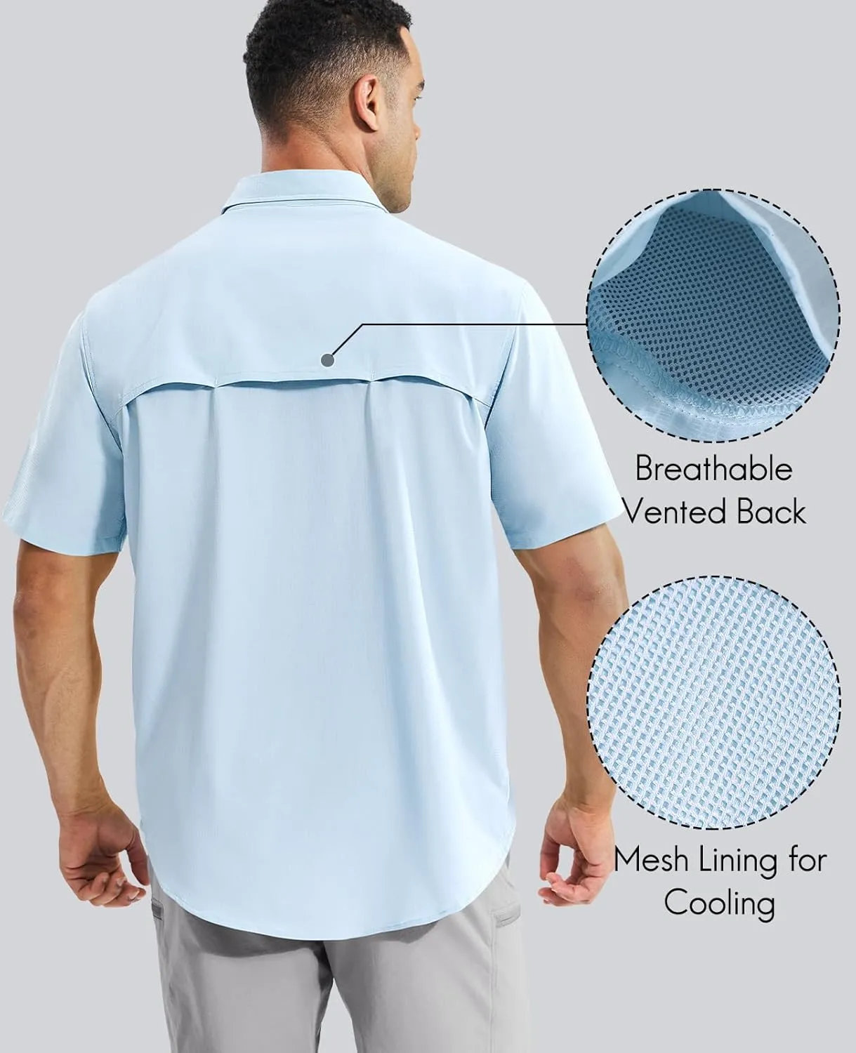 Haimont Men's Sun Protection Shirt Water Resistant Short Sleeve Button Down Shirt Quick Dry Cooling for Hiking Fishing
